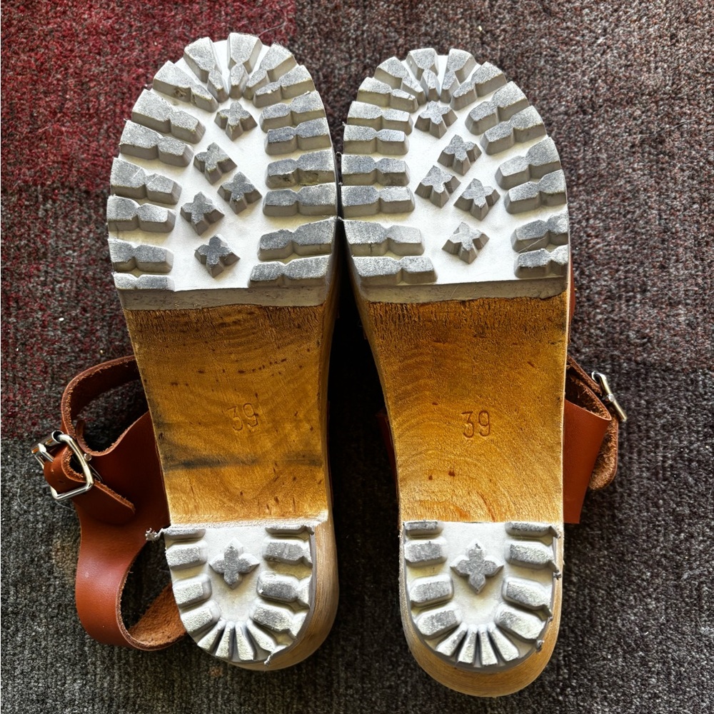 Brown MIA Sweden Leather Mules with Chunky Platform Sole - Sz 39 - Picture 3 of 6